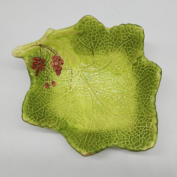 Green Leaf-Shaped Ceramic Bowl By Gates Ware - Picture 2 of 8